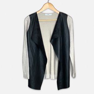 ZARA faux leather waterfall front open cardigan